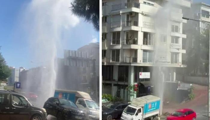 Kadıköy’de su borusu patladı: Tazyikli su metrelerce havaya fışkırdı